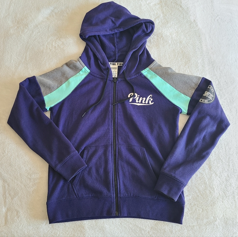 Victoria's Secret PINK Zip up Hoodie Purple Gray Teal Size M